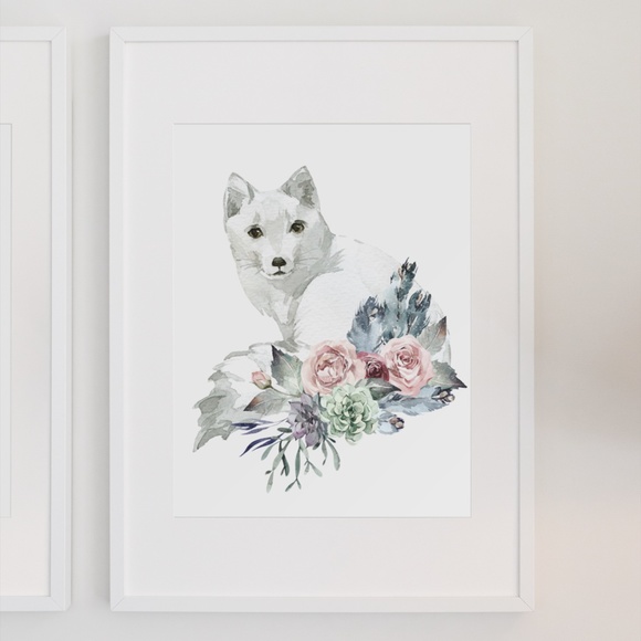 Arctic Fox Watercolor Wall Art Print Poster Illustration Unframed - Picture 5 of 9